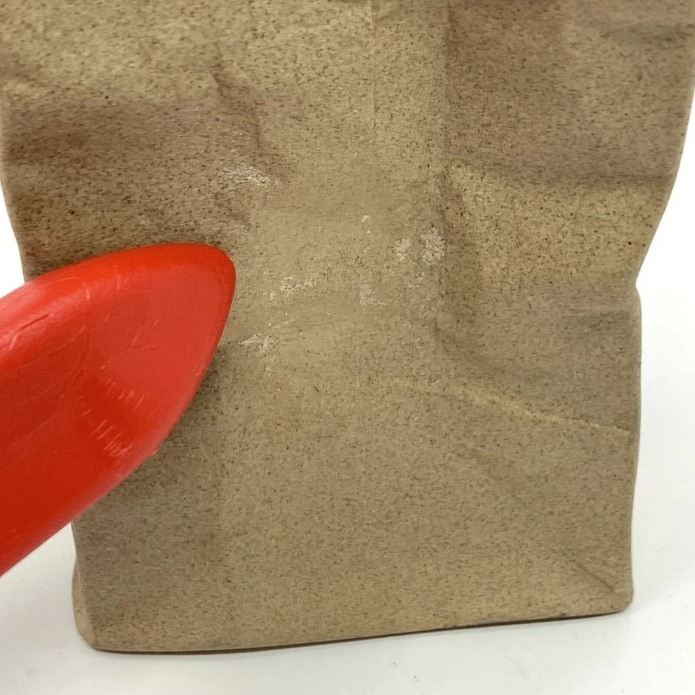 Unique Brown Paper Bag Narrow Ceramic Bud Vase Crinkle Pop Art Shabby Chic